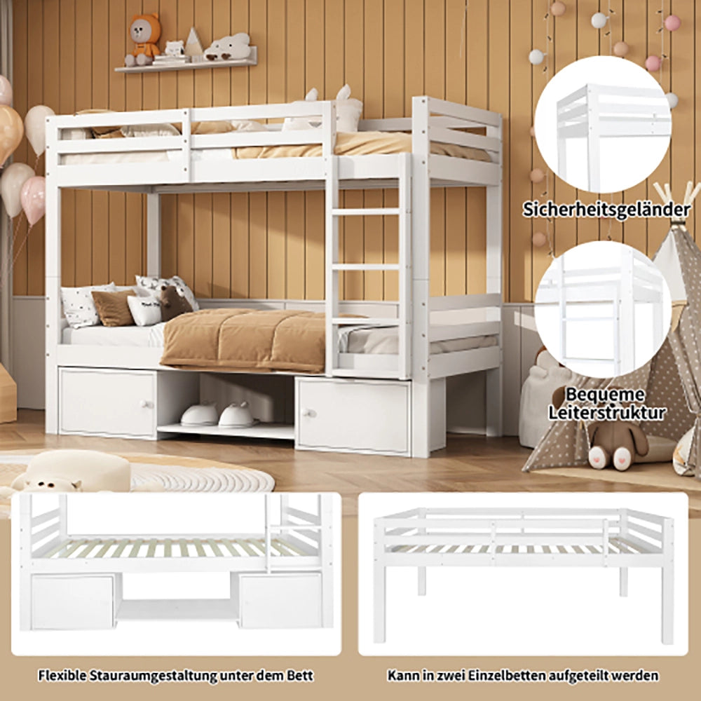 Letto a soppalco per bambini con ripiani per scarpe - Xylo - 90x200 cm - 2 letti singoli