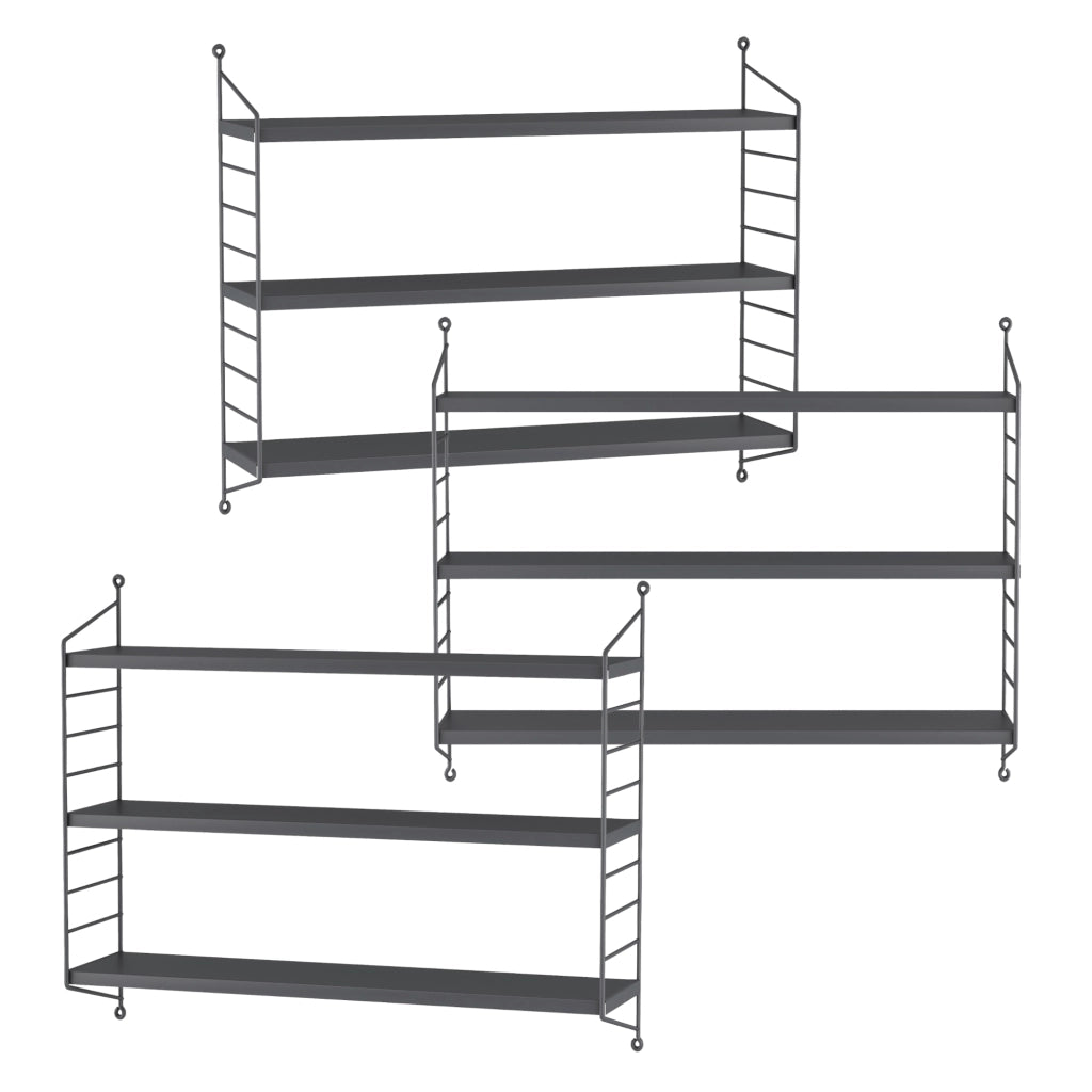Set di 3 Scaffali da Parete Strängnäs a 3 Ripiani Regolabili  50 x 60 x 15 cm Acciaio Grigio scuro [en.casa]