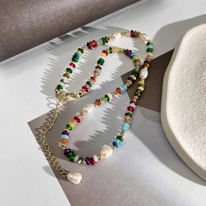 Collana vintage con perline di cristallo naturale e perle d'acqua dolce, regalo di Natale o compleanno.