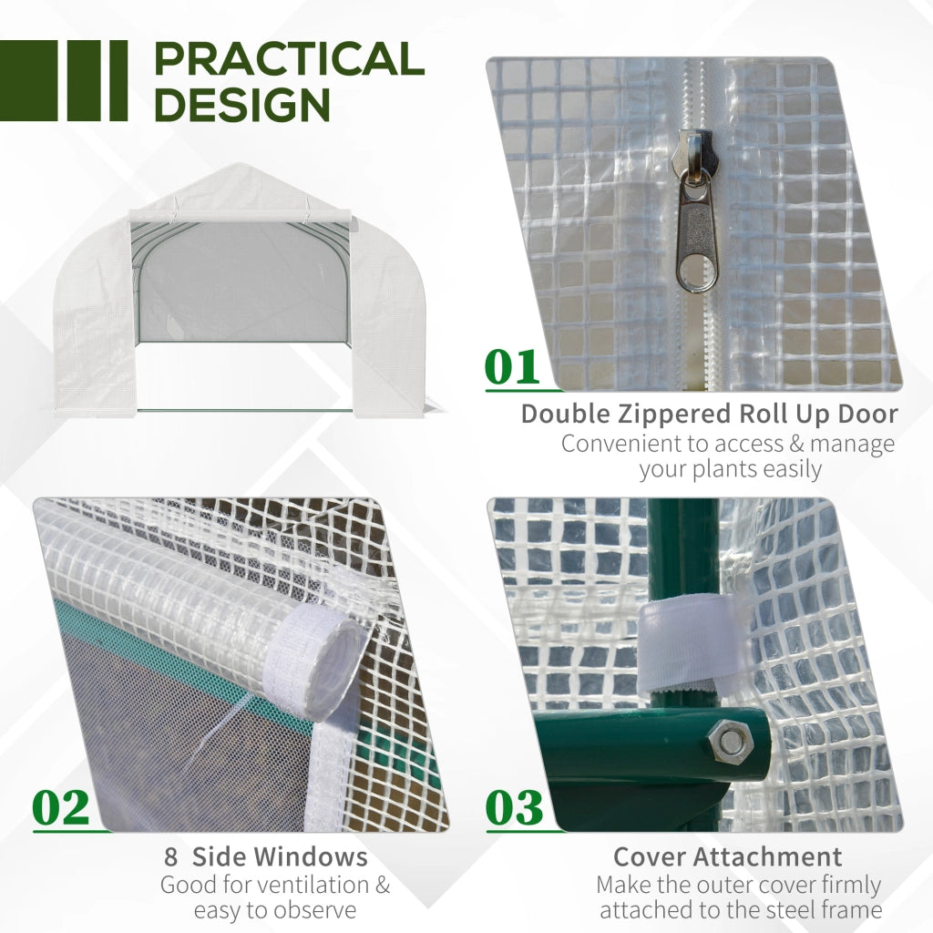 EasyComfort Serra per Orto 6x3x2m con 8 Finestre e Porta Avvolgibile, in Acciaio e PP, Verde