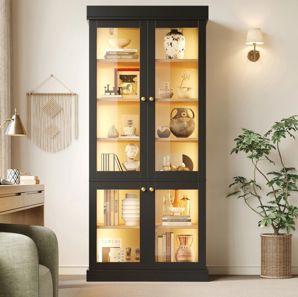Mobile alto 80x40x180 cm con illuminazione LED multicolore e sistema antiribaltamento in MDF e metallo nero