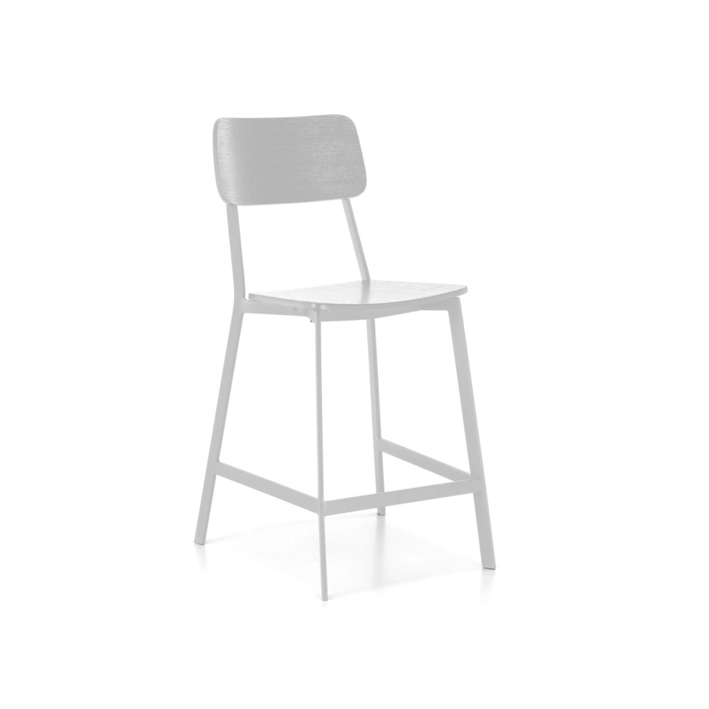 Sgabello Woody in Legno e Metallo Bianco - Design Minimalista Ispirato allo Stile School per Arredo Interno Moderno - Prodotto Bianco