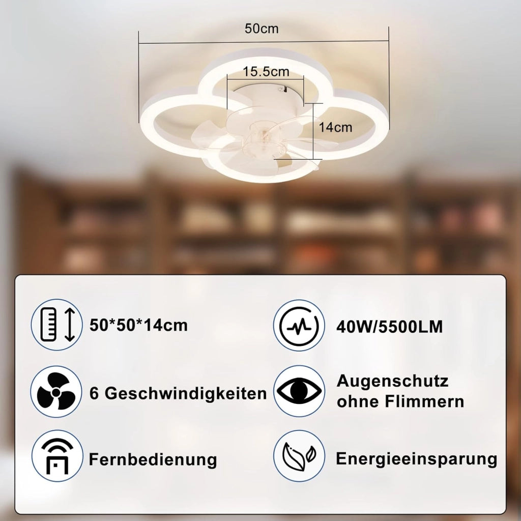 ZMH Ventilatore da soffitto con luce silenzioso a 6 velocità moderno dimmerabile per soggiorno