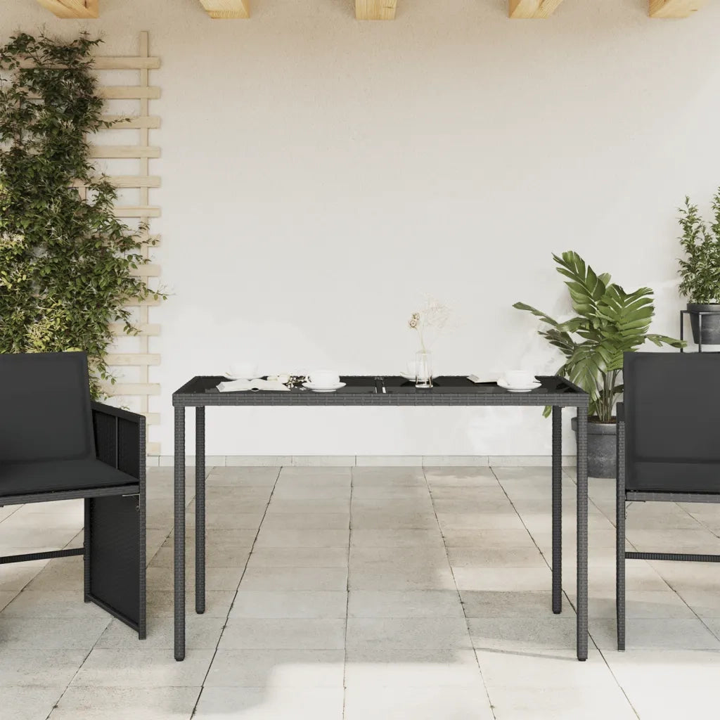 Tavolo da Giardino Piano in Vetro Nero 115x54x74 cm Polyrattan 365072