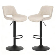 Set di 2 sgabelli da bar beige in lino con schienale girevoli e altezza regolabile 58-80 cm