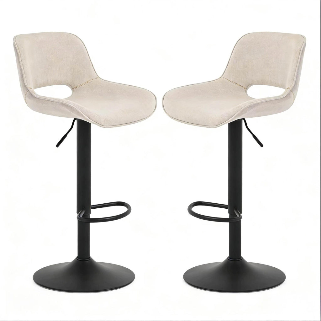 Set di 2 sgabelli da bar beige in lino con schienale girevoli e altezza regolabile 58-80 cm