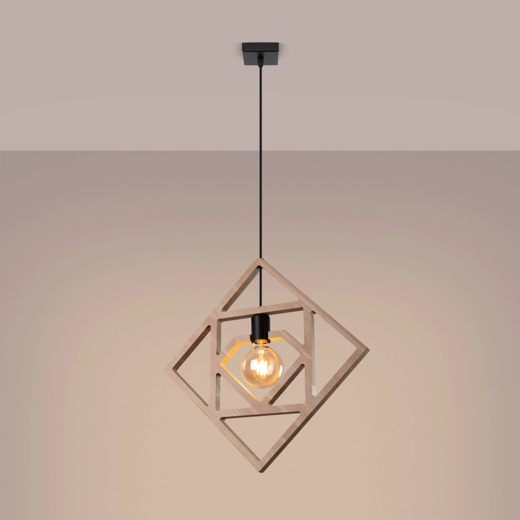 Lampada da terra geometrica in legno CARO E27 15W Legno naturale Nero