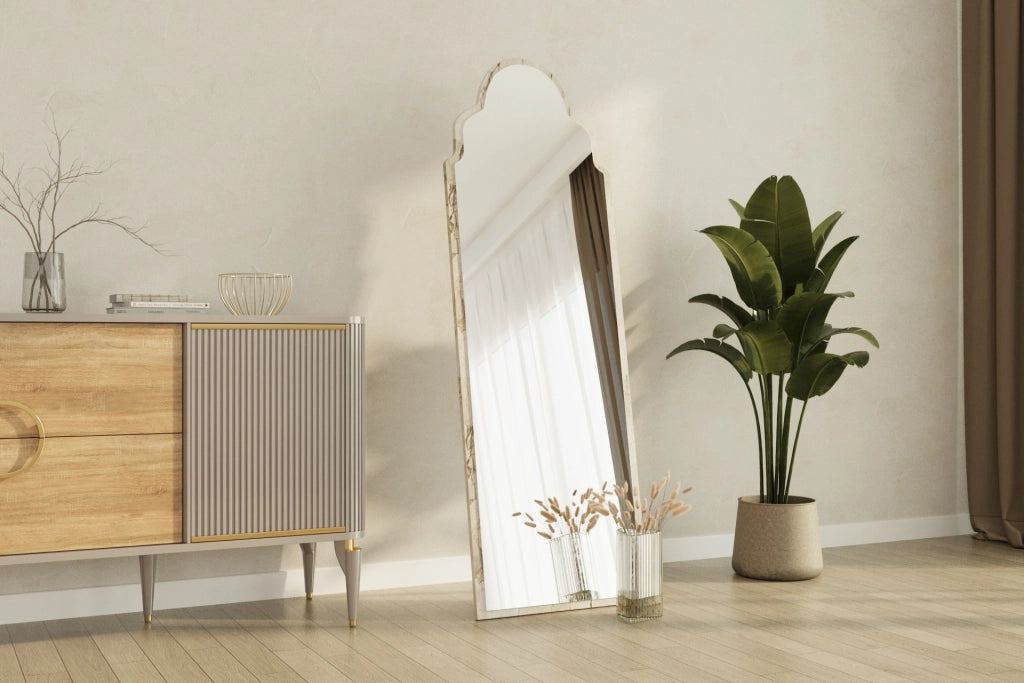 Specchio in legno "Sahmaran" - 50 x 160 cm - Beige