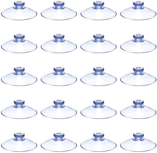 Zuignap 20 mm - Plastic trasparente - 20 pacchi - Antiscivolo - Per vetro - Ideale per fissaggio a parete - Zuignappen