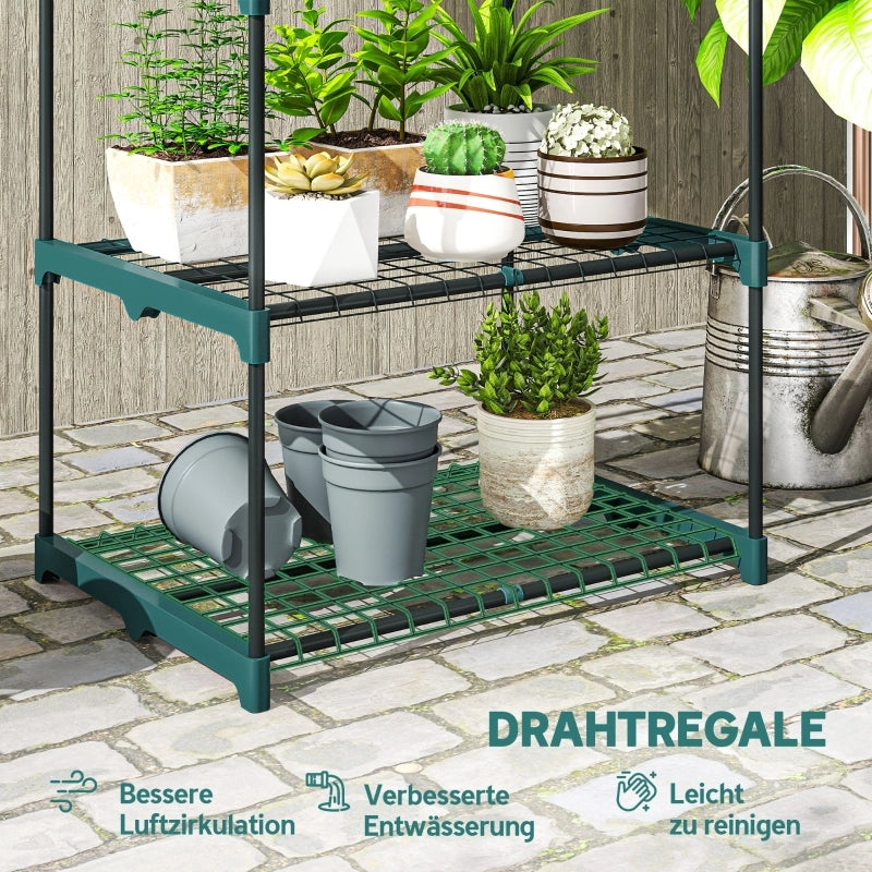 Scaffale a 3 livelli per piante con struttura a innesto in plastica e acciaio verde scuro 68 × 49 × 72 cm