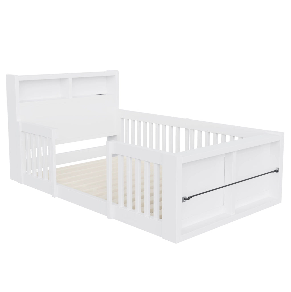 Letto per bambini 90x190 cm con sponde alte, USB e luce notturna bianco