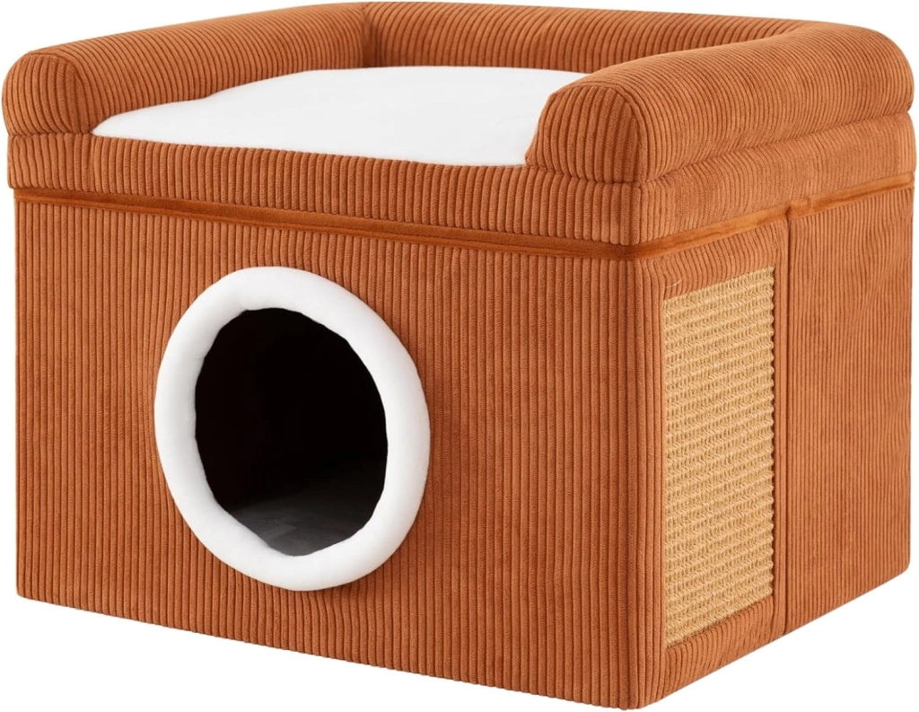 Cuccia per Gatti da Interno, Grande Casetta per Gattini a 2 Livelli con Condo Accogliente, Tappeto da Graffio in Sisal, Cuscino Morbido, Casetta Pieghevole per Animali (Grigio)