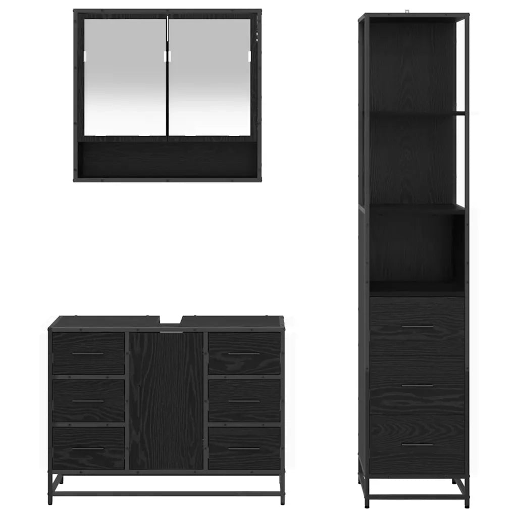 Set di mobili per il bagno 3 pcs Rovere Nero Legno multistrato