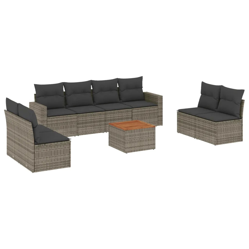 Set Divano da Giardino 9 pz con Cuscini Grigio in Polyrattan 3224086