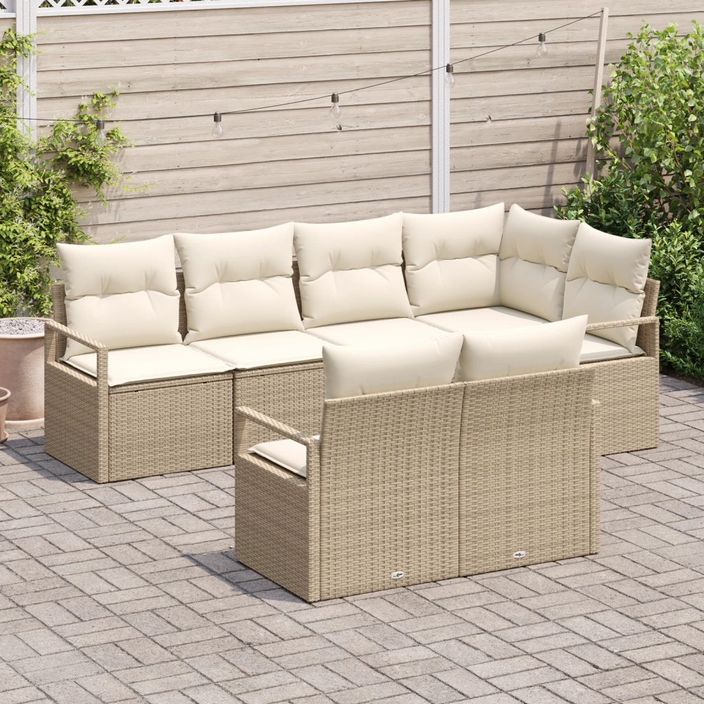 Set di divani da giardino  7 pezzi con cuscini Beige Polyrattan