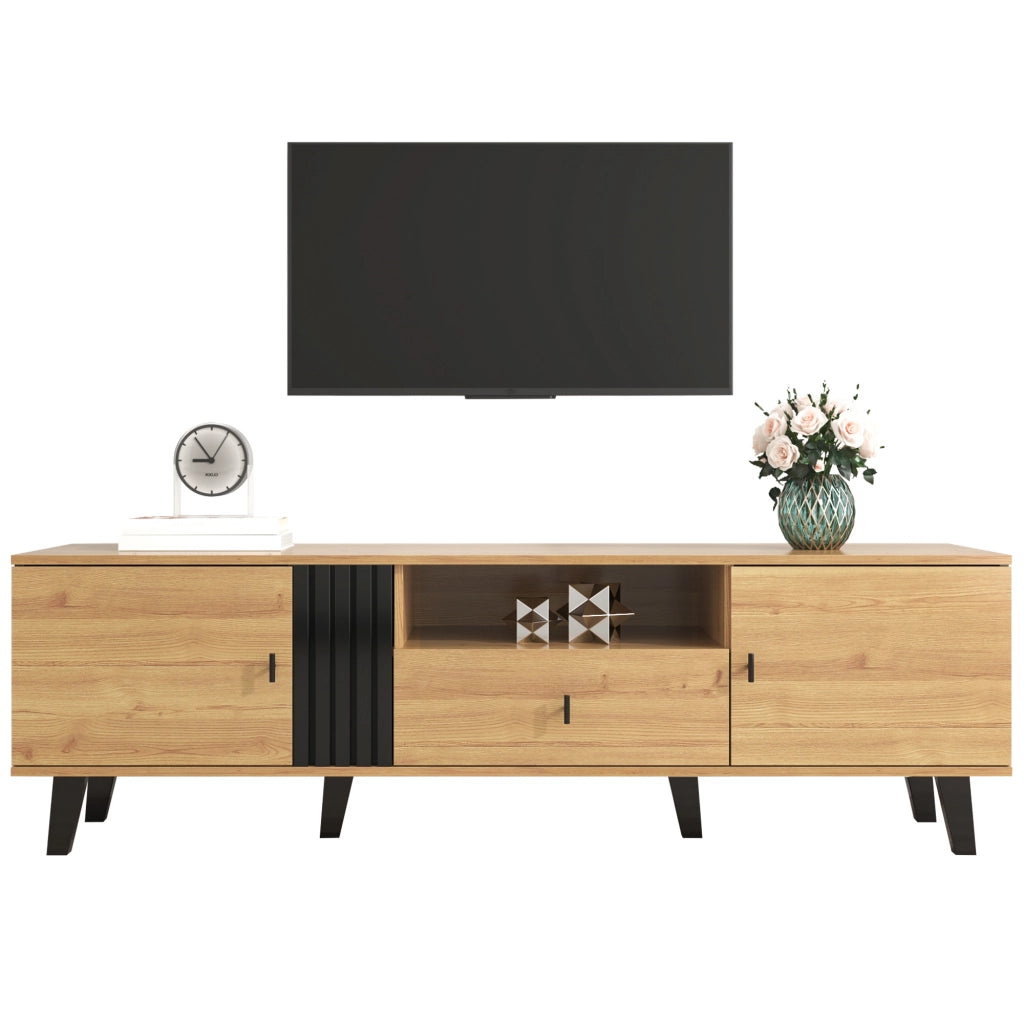 Mobile TV con 2 Ante; 1 Cassetto e 1 Vano; Design Legno e Nero; Soggiorno; 170??40??50;5 cm; in Pannello Truciolare