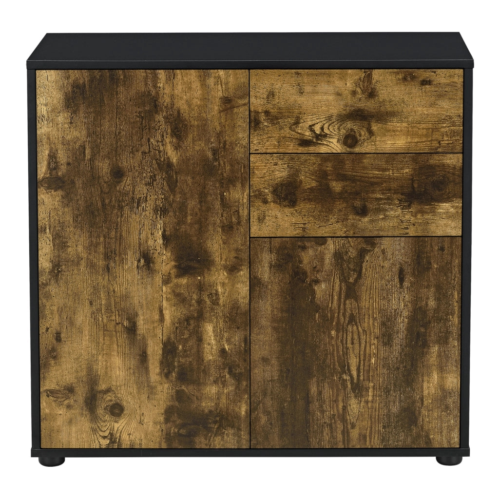 Comò con 2 ante e 2 Cassetti con Apertura Push-to-Open 74 x 79 x 36 cm Mobiletto Multiuso per Camera / Ufficio - Nero/Effetto Rovere Scuro