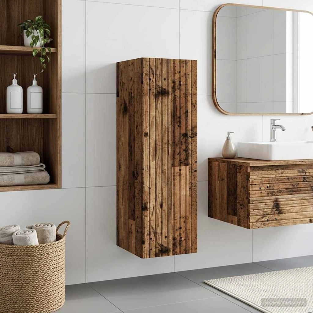 Mobiletto da Bagno a Muro Legno antico 33 x 34,5 x 60 cm 890670