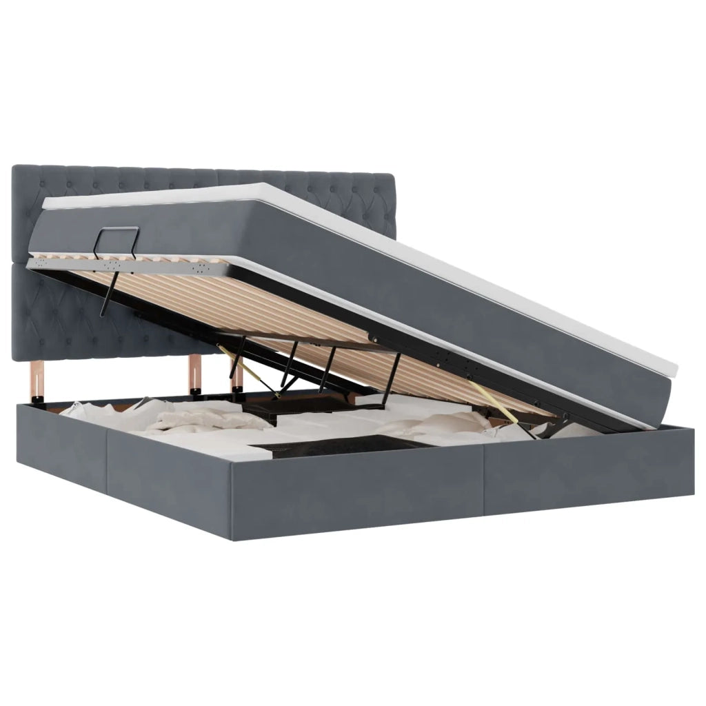 Letto con contenitore e materasso Grigio scuro 160 x 200 cm