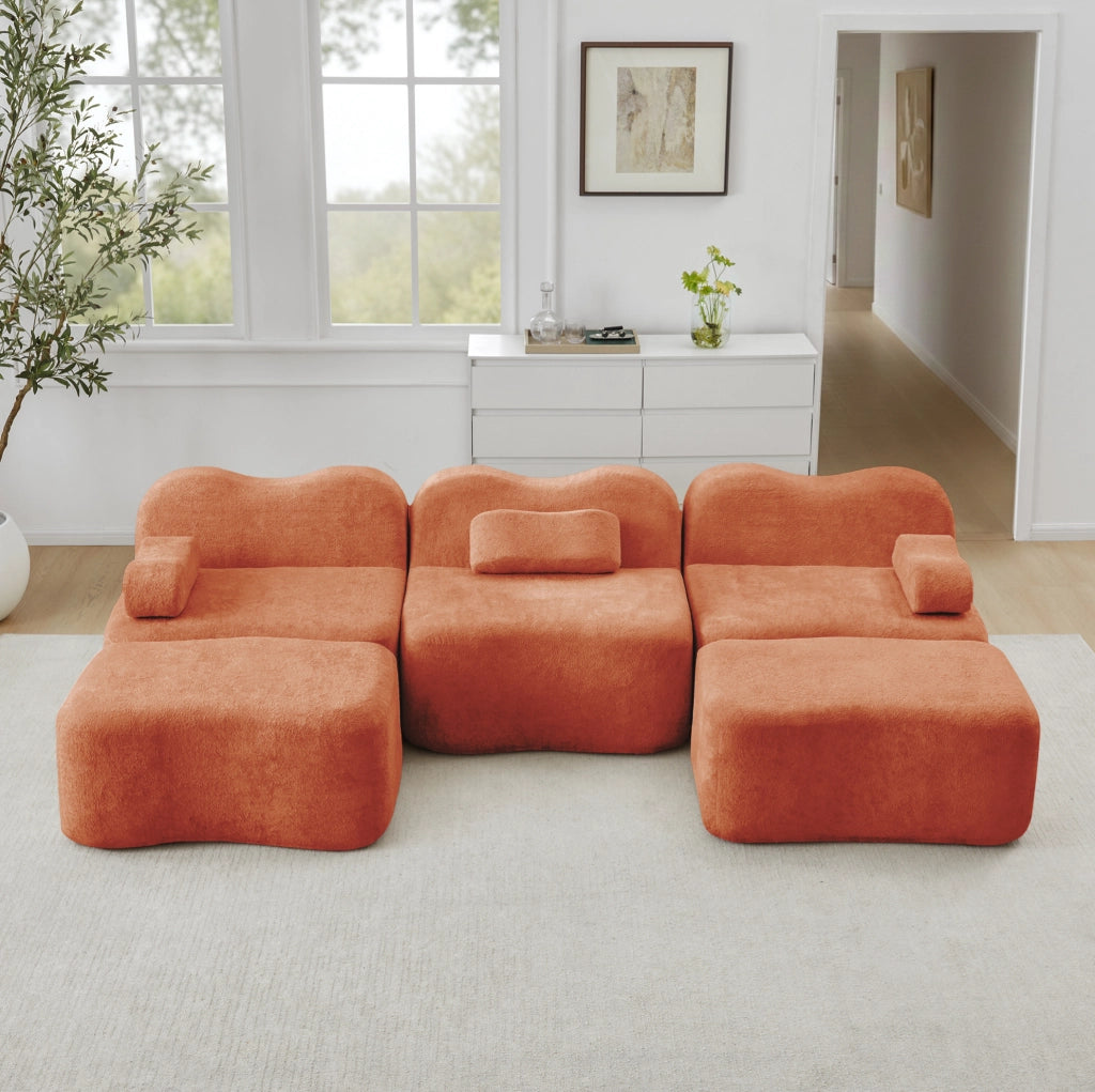 Divano modulare angolare a U 288x167x70 cm in velluto arancione con seduta profonda