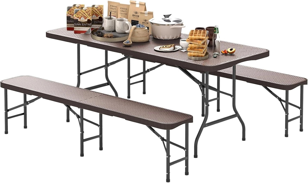 Tavolo da Picnic Pieghevole 180 cm, Tavolo Portatile in HDPE, per Giardino Campeggio Festa, Portata 160 kg (Tavolo)