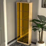 Scarpiera 5 Ante a Specchio Marrone Slim con Maniglia Salvaspazio 59x22x169.5cm