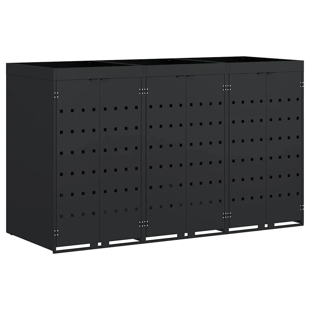Contenitore per Rifiuti per 3 Bidoni Nero 204 x 77,5 x 121,5 cm