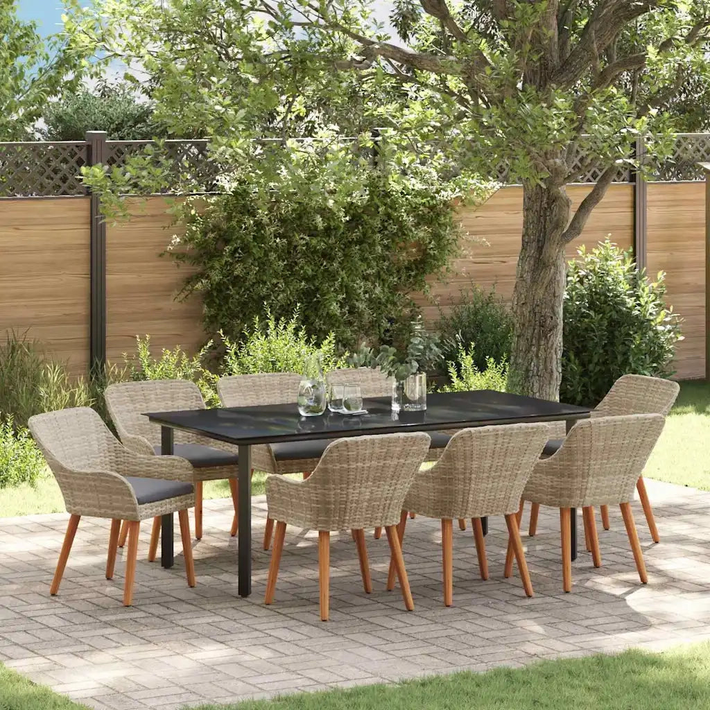 vidaXL Set da pranzo 9 pcs Grigio chiaro Poly Rattan