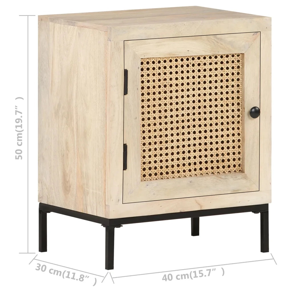 Comodino 40x30x50 cm Legno Massello di Mango e Canna Naturale 323509