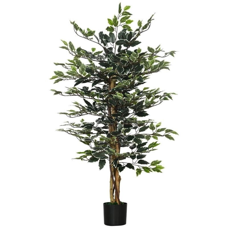 PIANTA ARTIFICIALE DI FICO DA 130 CM A 702 FOGLIE E 3 TRONCHI CON VASO Ø15X12.5