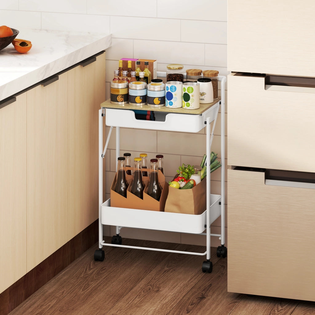 Tavolino carrello con ruote e cassetto ¨C zephmum ¨C bianco 60x40x80 cm