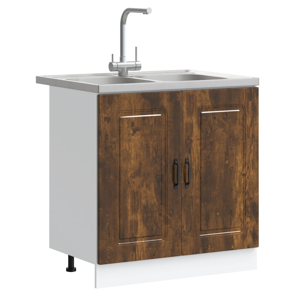 Mobile Cucina  "Kalmar" con Doppio Lavello in Rovere Affumicato Legno Ingegnerizzato