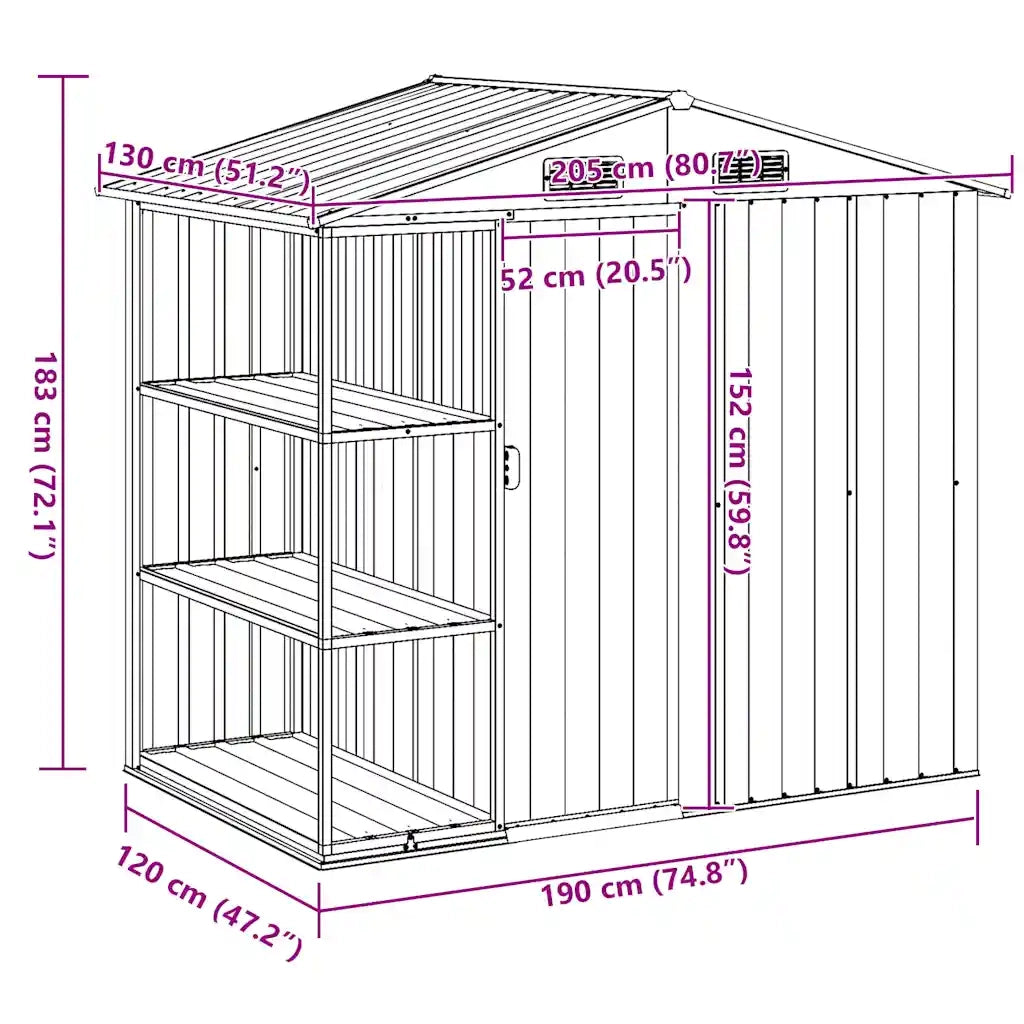 Capanno da Giardino con Scaffali Verde 205x130x183 cm in Ferro 47104