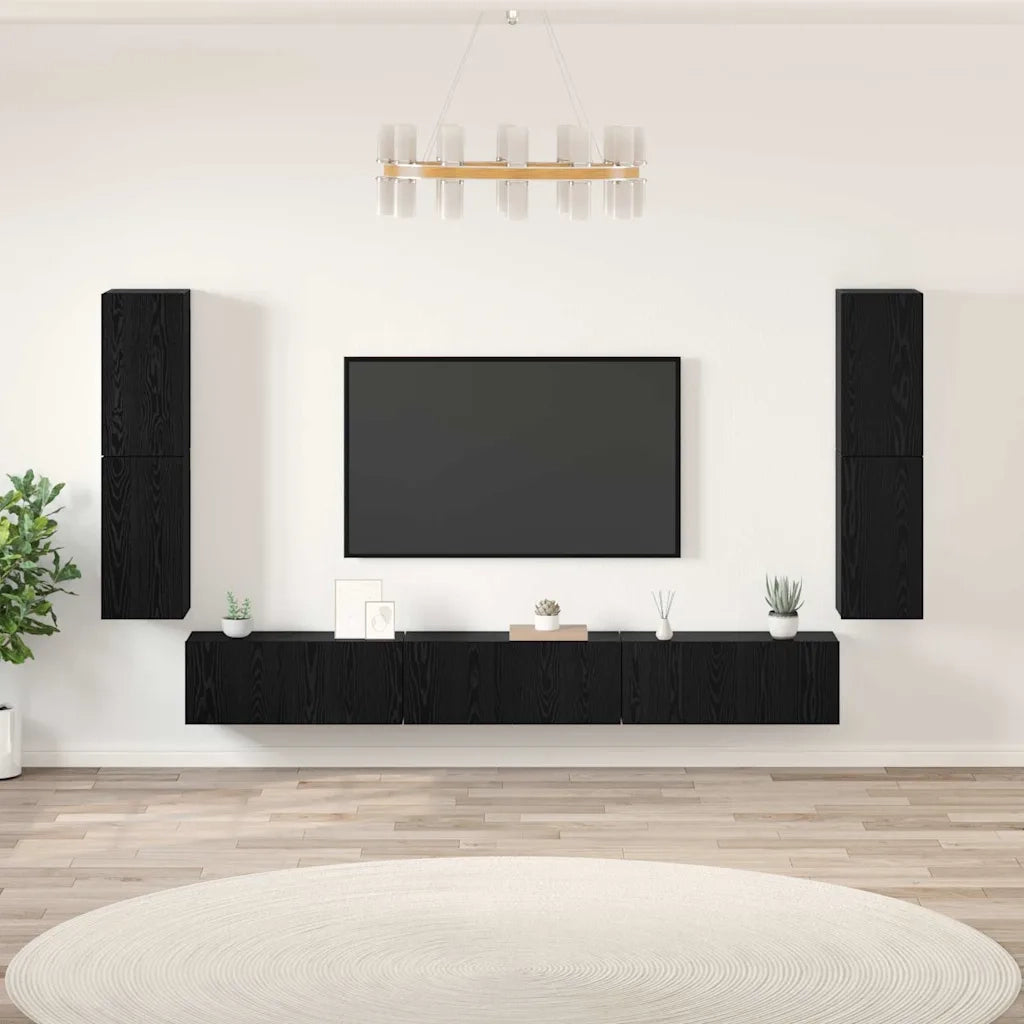vidaXL Set mobile TV 5 pcs Rovere nero Legno multistrato