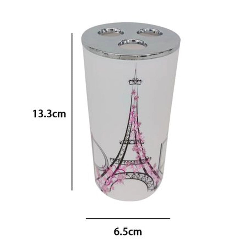 Trade Shop - Bicchiere Portaspazzolino A 3 Fori Decorato Scritta Paris Accessorio Bagno 87041 -