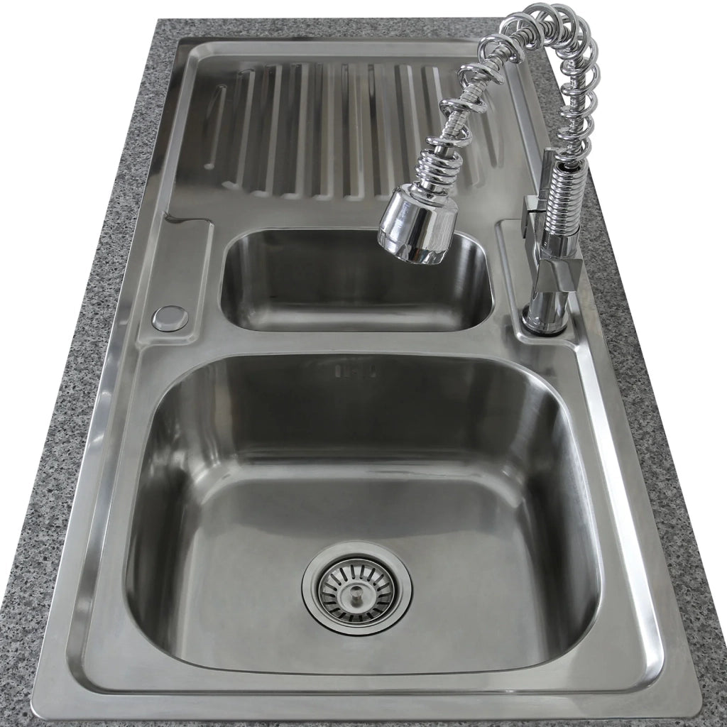 Lavello cucina inox KuKoo 1,5 vasche con miscelatore e kit scarico inclusi