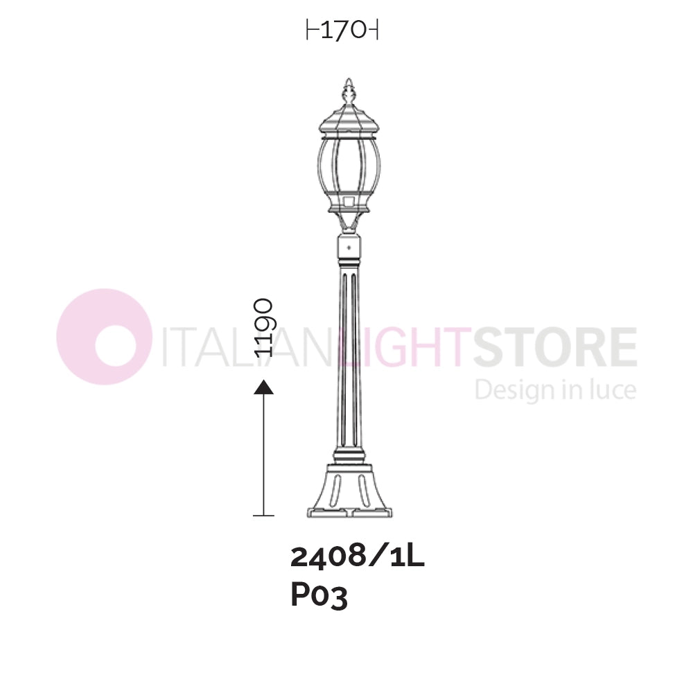 ENEA Lampione a 1 luce h.119 in Alluminio per Esterno Vialetto Giardino NERO-ARGENTO