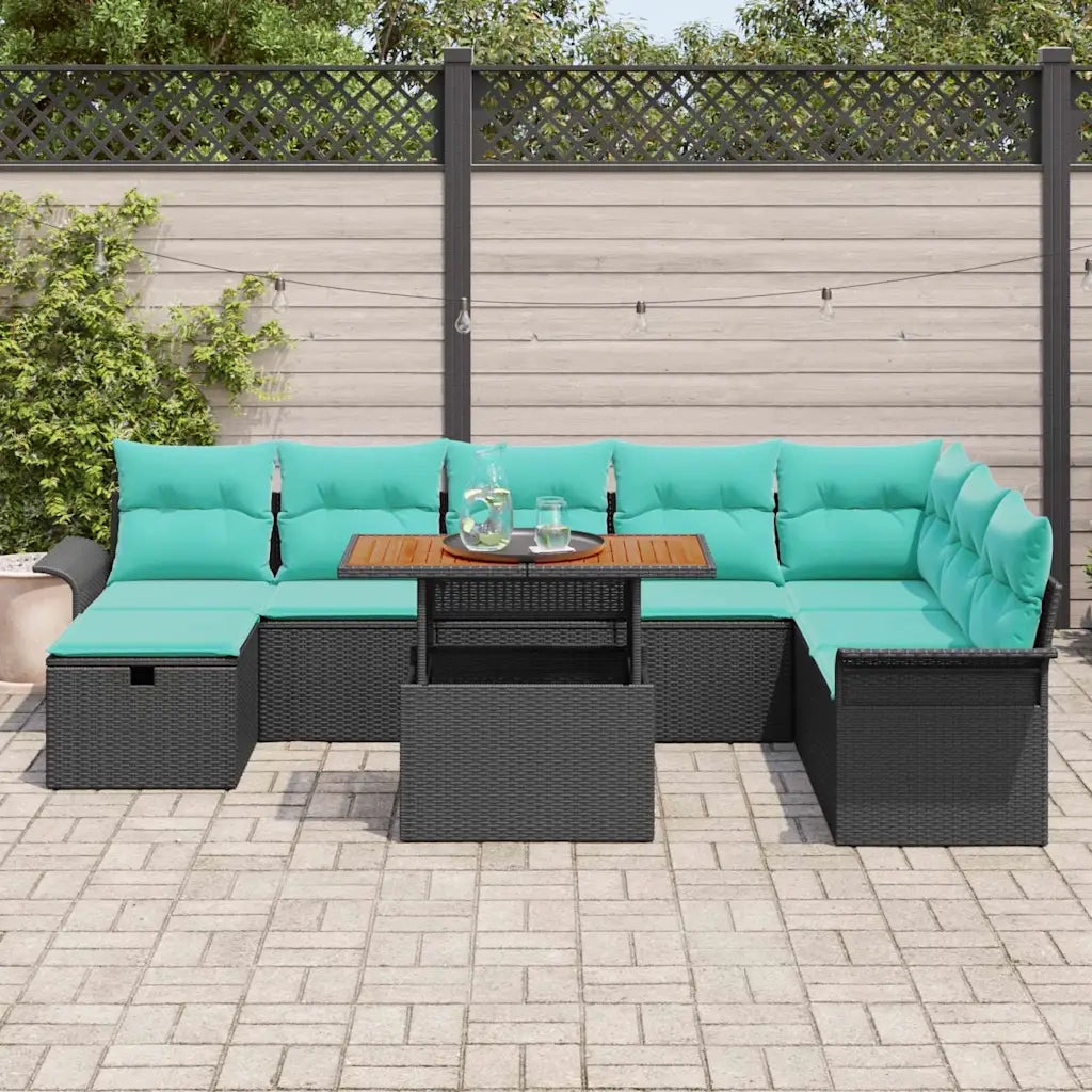 Set Divano da Giardino 9 pcs Nero polyrattan