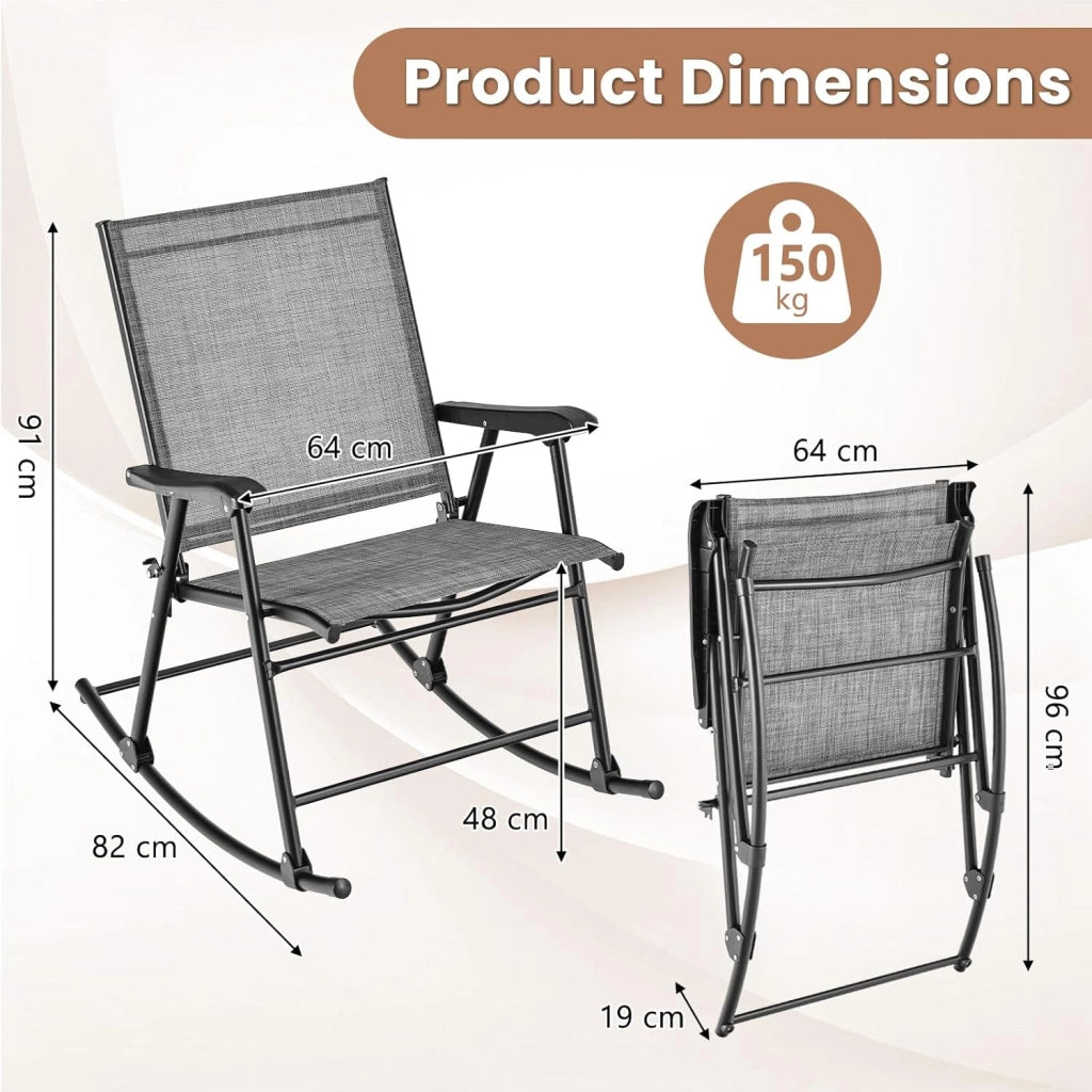 Set Sedie a Dondolo da 2 Pezzi, Poltrone a Dondolo Pieghevoli con Schienale e Seduta Traspiranti, Struttura di Metallo, Portata Massima 150 kg, Sedie Portabili per Patio, Piscina, Spiaggia