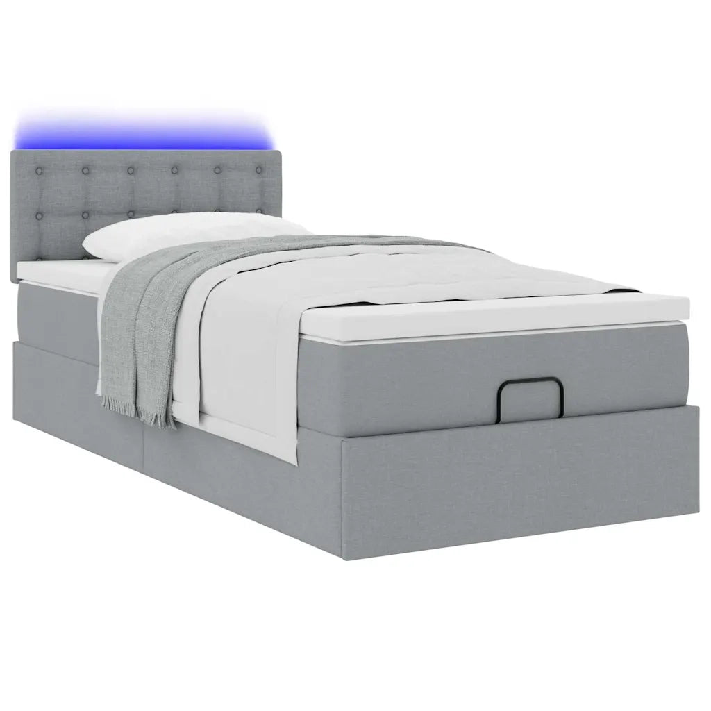 Pouf Letto con Materasso e LED Grigio Chiaro 90x200 cm Tessuto