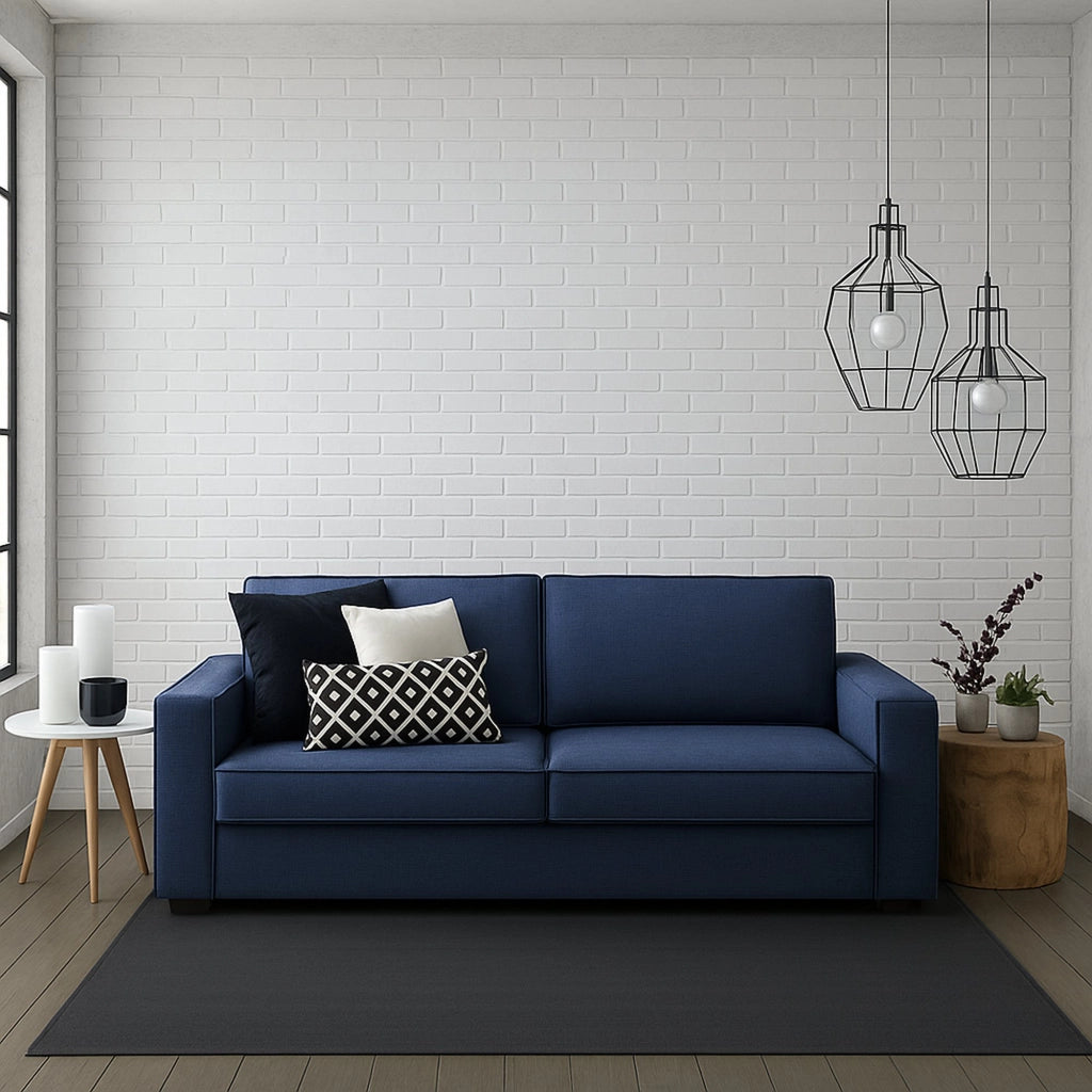 Divano fisso Diopside, Divano a 3 posti, Made in Italy, SofÒ  Soggiorno in tessuto, con Braccioli standard, cm 220x95h90, Blu