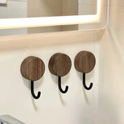 Set di 3 ganci in noce e quercia, adesivi forti, resistenti agli urti, multifunzionali, ganci per giacche e borse per bagno, cucina e ufficio