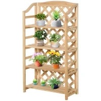 Scaffale Porta Piante da Esterno, Fioriera da Balcone Pieghevole con 4 Mensole Regolabili, Arredamento da Giardino e Casa in Legno, 67x33x123cm