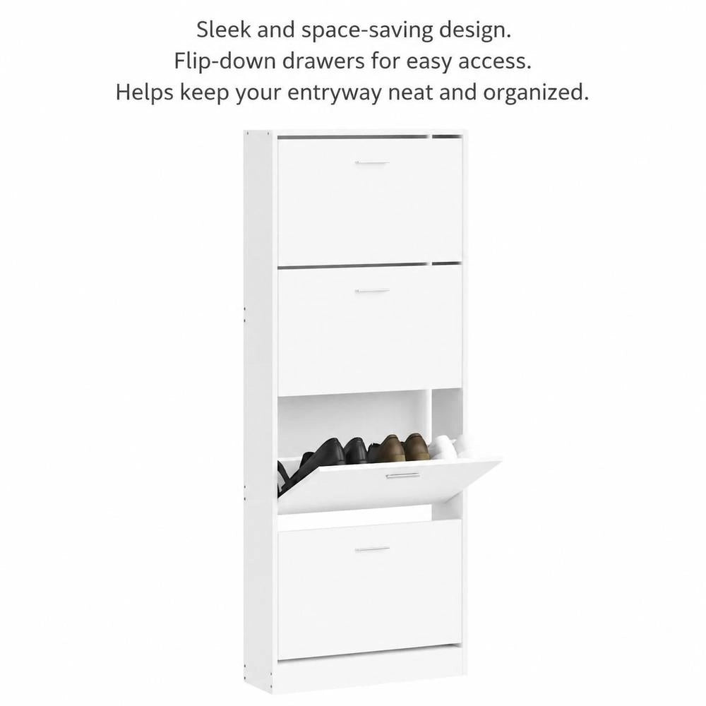 Shoe Cabinet White 59x17x150 Cm Wood-based Material