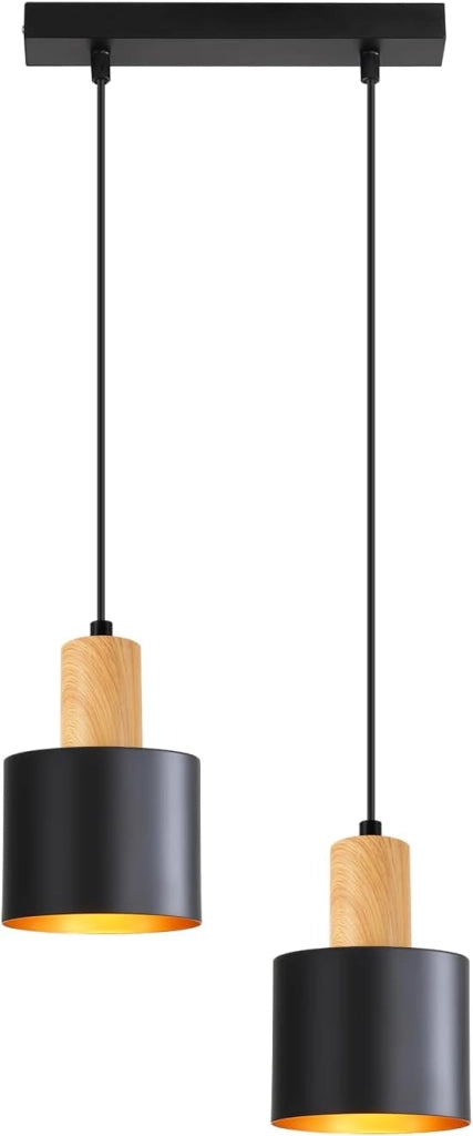 ZMH Lampada a Sospensione da Cucina Retrò E27 Doppia Luce Nero e Oro Altezza Regolabile per Isola Cucina o Zona Pranzo