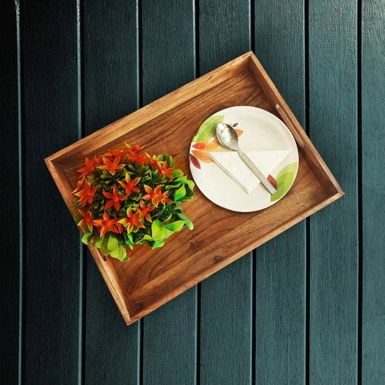Piatto di Servizio in Legno Rettilineo, Tavola di Legno, Piatto per Tè/Bevande, Piatto di Servizio per la Cena, Piatto per Snack | Dimensioni: 40 cm x 30 cm x 5 cm
