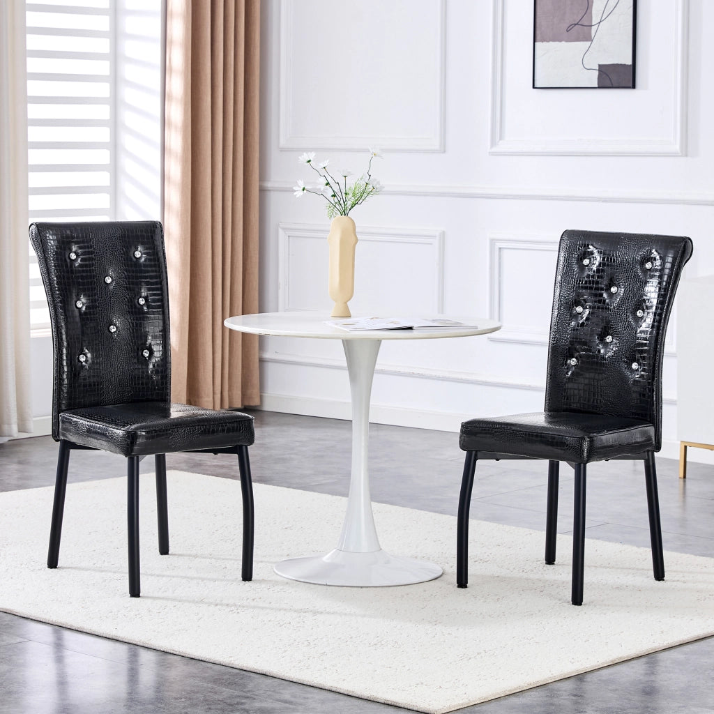 Sedia da Pranzo con Dettagli Cristallo, PVC, Metallo, Nero