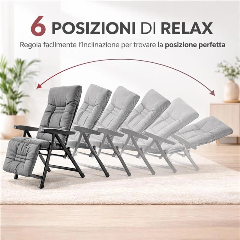 MAURY'S SDRAIO MILANO CON PROLUNGA ESTENDIBILE CUSCINO ESTRAIBILE E POGGIA TESTA 6-POSIZIONI COLORI GRIGIO