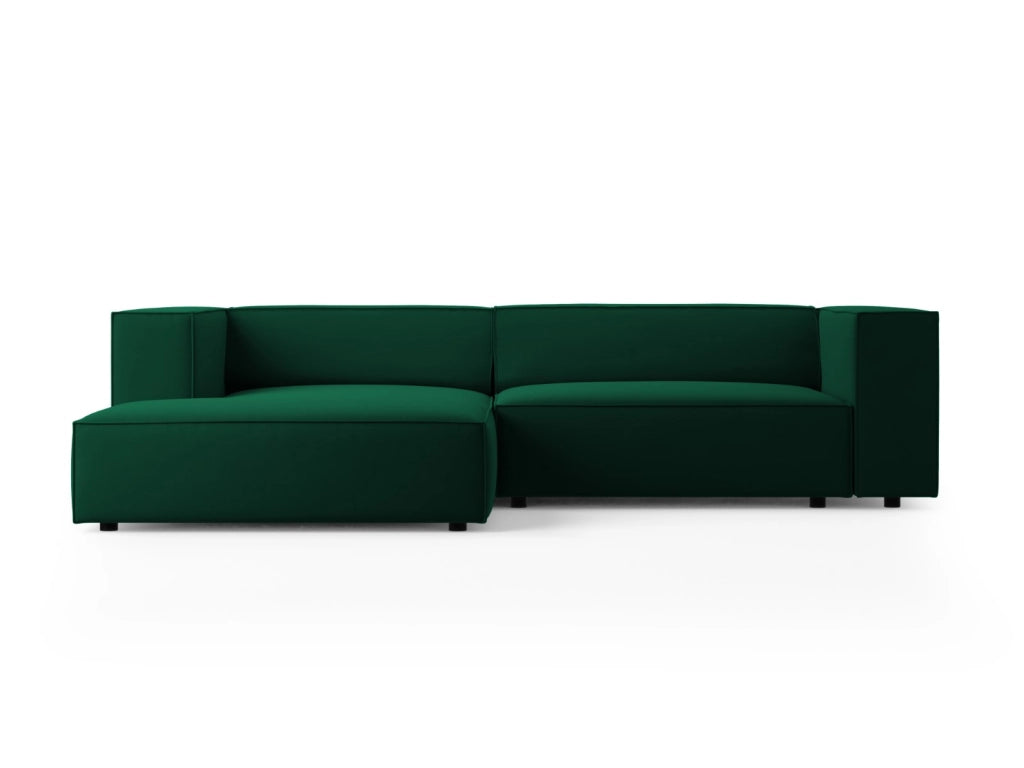 Cosmopolitan Design - Divano angolare sinistro "Arendal" 3 posti in velluto verde bottiglia 