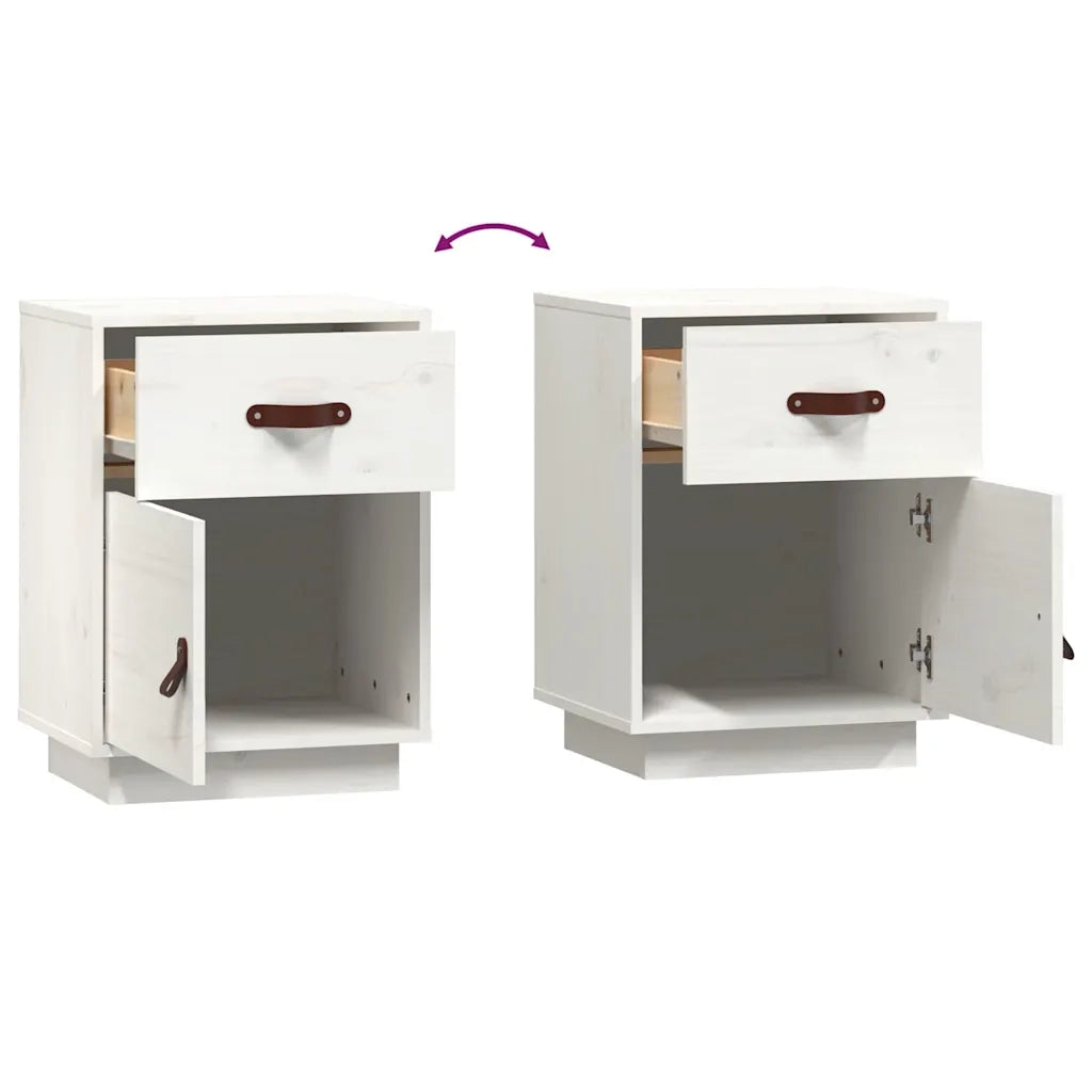 Comodino | Armadio da Notte | Mobiletto da notte Bianco 40x34x55 cm in Legno Massello di Pino
